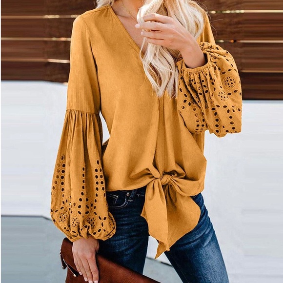 Tops - LAST ONE!/PAIGE/ 5⭐️ Mustard Boho Tie Front Top